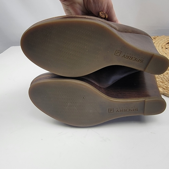 Sperry Top-Sider Seabourn Distressed Brown Oiled Leather Lace-up Wedge Size 9.5 - Picture 13 of 13